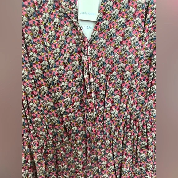 NWT Zadig & Voltaire Rose Skull Dress‎ Large Reevas Mousseline - Picture 8 of 14